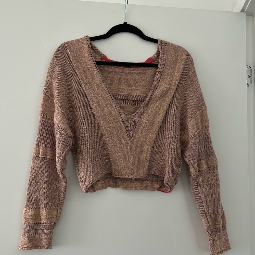 Free People Deep V Cropped Sweater